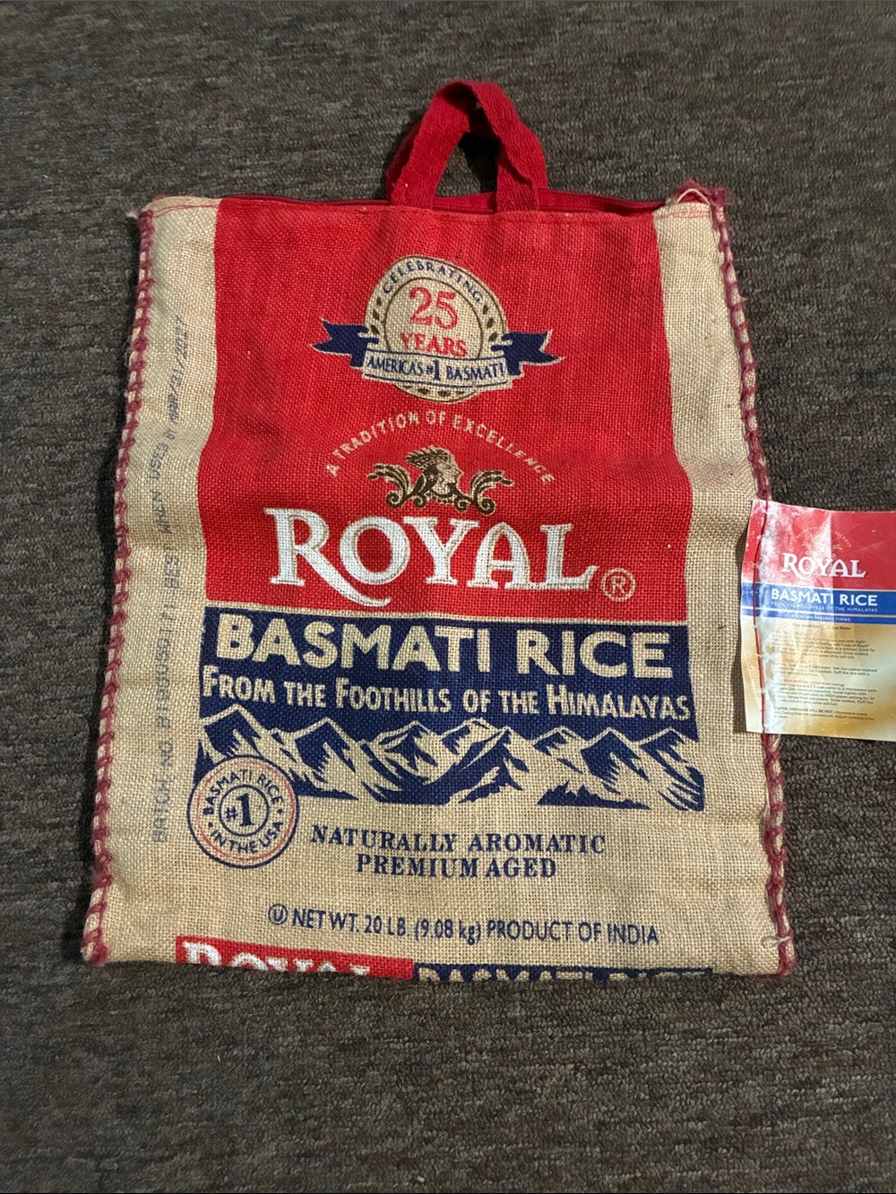 Red & Natural Duffel-Style Basmati Rice Tote Bag